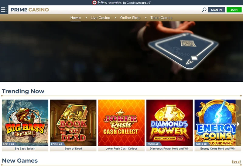Prime Casino Mobile Interface on iPhone and Android